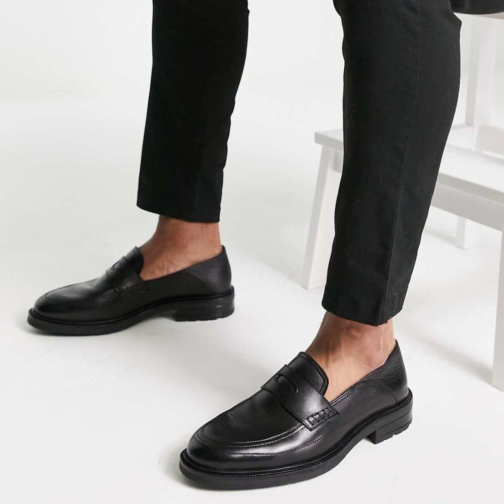 Bolongaro Trevor Men's Leather Preppy Loafers In Black Size 10